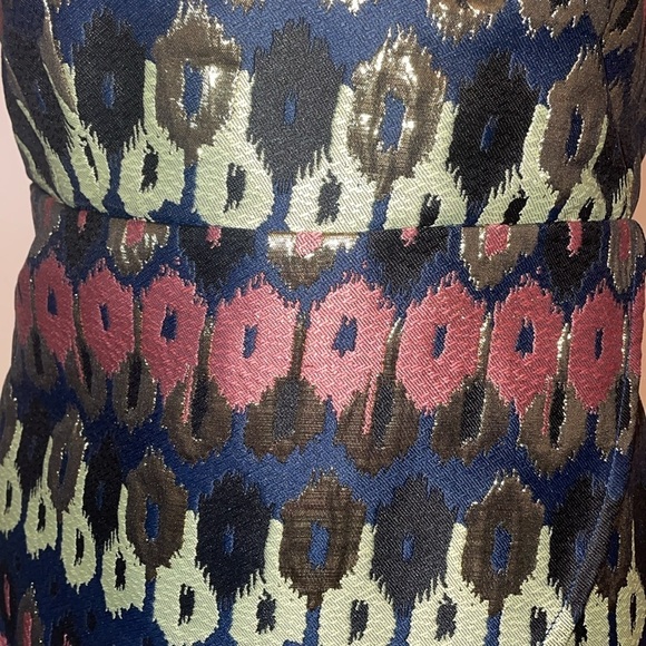 Anthropologie HD Paris womens blouse 12 large Yana Jacquard Peplum Blue Metallic - Picture 4 of 13